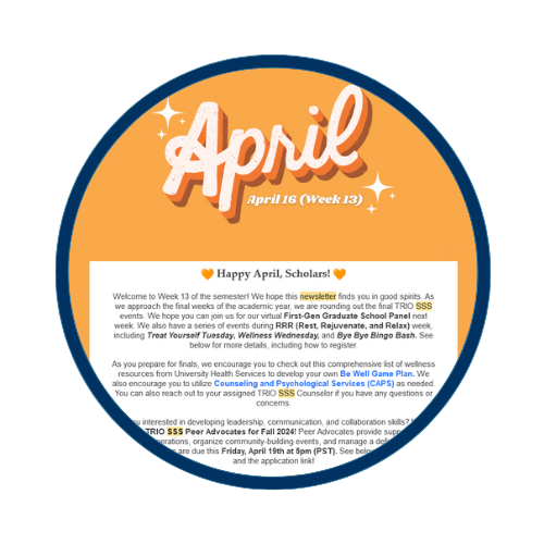 Photo of the monthly TRIO SSS newsletter in email form